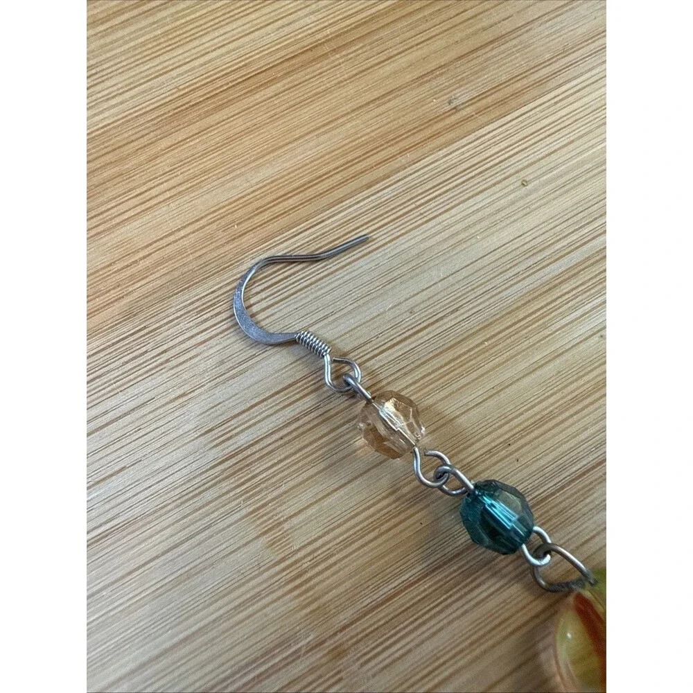 Yellow Green Red Glass Bead Dangle Drop Earrings Unbranded